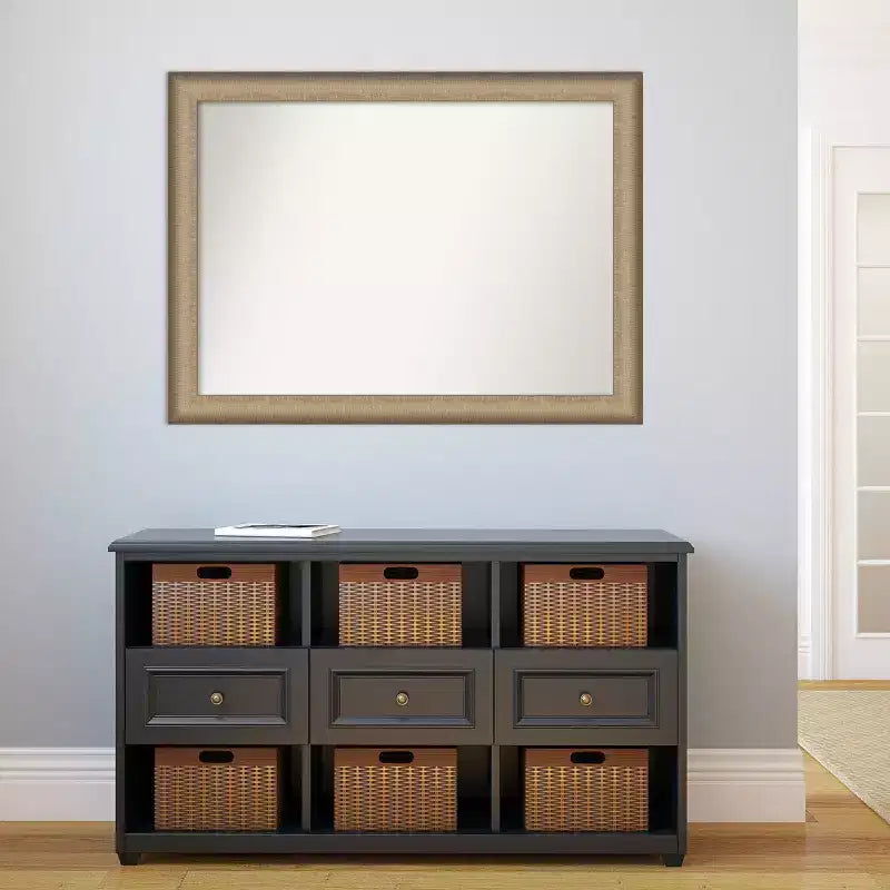 Miroir mural élégant en bronze brossé non biseauté de 43" x 32" : cadre en polystyrène, quincaillerie de montage incluse