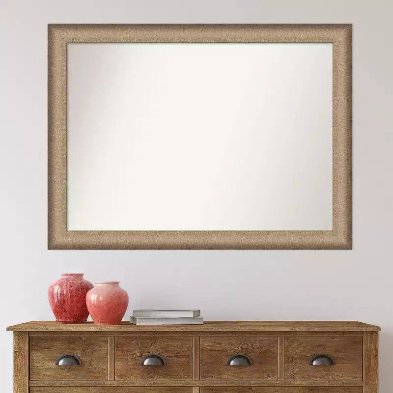 Miroir mural élégant en bronze brossé non biseauté de 43" x 32" : cadre en polystyrène, quincaillerie de montage incluse