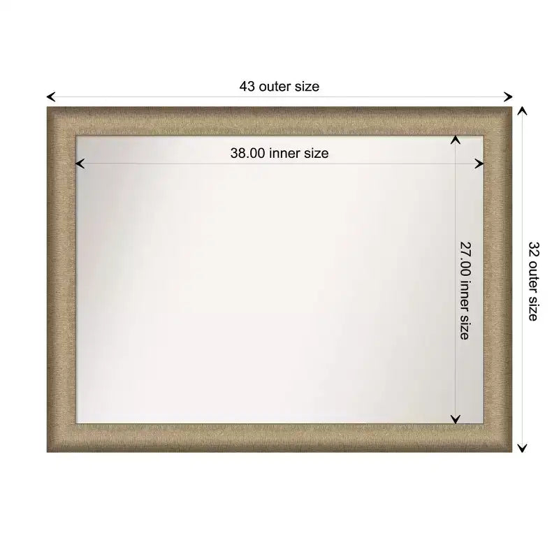 Miroir mural élégant en bronze brossé non biseauté de 43" x 32" : cadre en polystyrène, quincaillerie de montage incluse