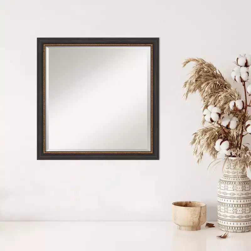 Miroir mural biseauté Ashton en bois noir de 23 po x 23 po : Carré moderne, aucun assemblage requis
