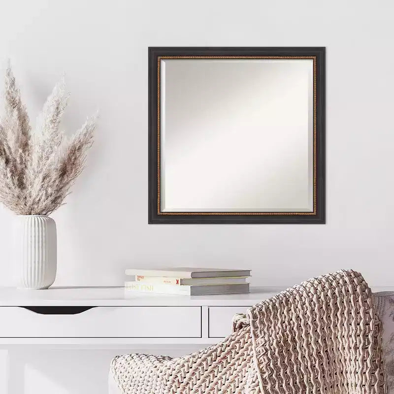 Miroir mural biseauté Ashton en bois noir de 23 po x 23 po : Carré moderne, aucun assemblage requis