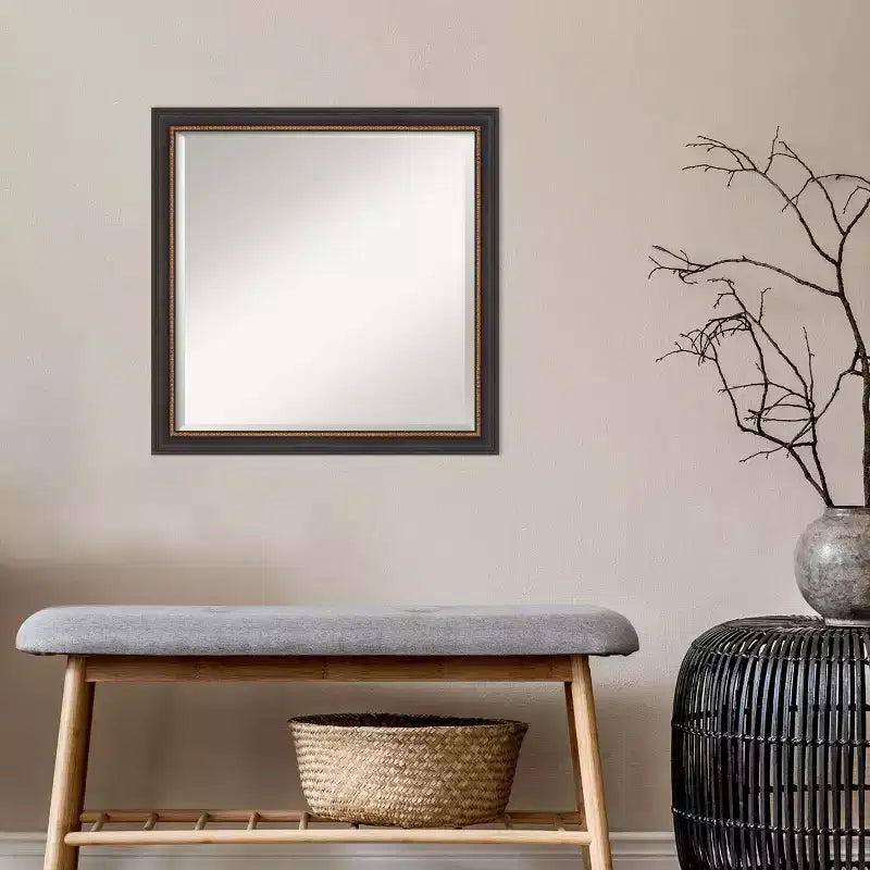 Miroir mural biseauté Ashton en bois noir de 23 po x 23 po : Carré moderne, aucun assemblage requis