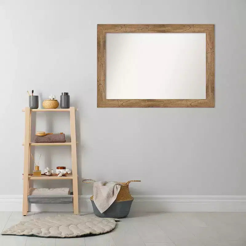 Miroir mural de salle de bain en bois hibou non biseauté 42" x 30" marron : Rectangle moderne, fixation murale