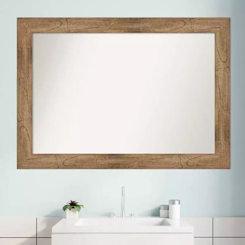 Miroir mural de salle de bain en bois hibou non biseauté 42" x 30" marron : Rectangle moderne, fixation murale