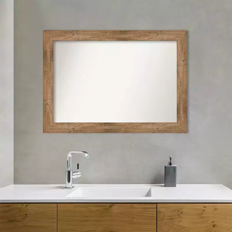 Miroir mural de salle de bain en bois hibou non biseauté 42" x 30" marron : Rectangle moderne, fixation murale