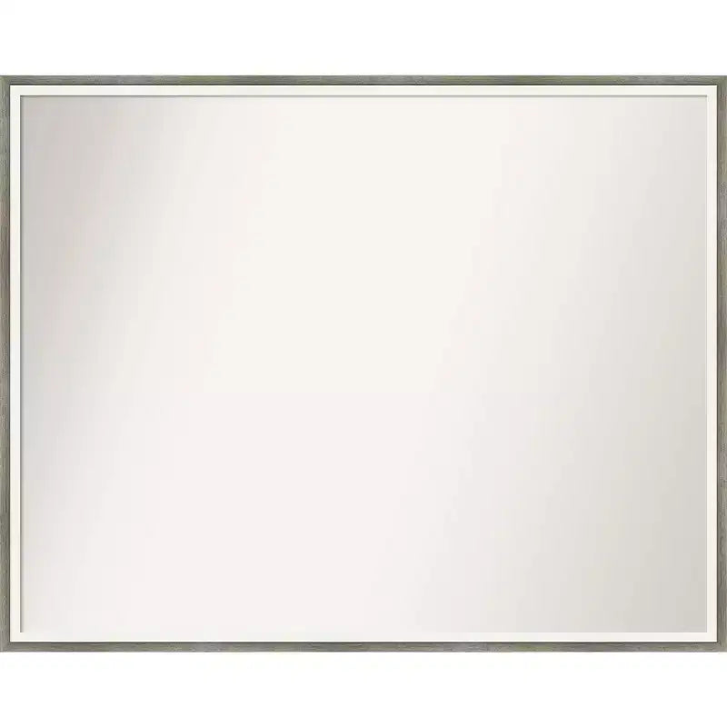 29" x 23" Non-Beveled Lucie Wood Bathroom Wall Mirror Silver - Amanti Art: Modern Rectangle, Includes Mounting Hardware