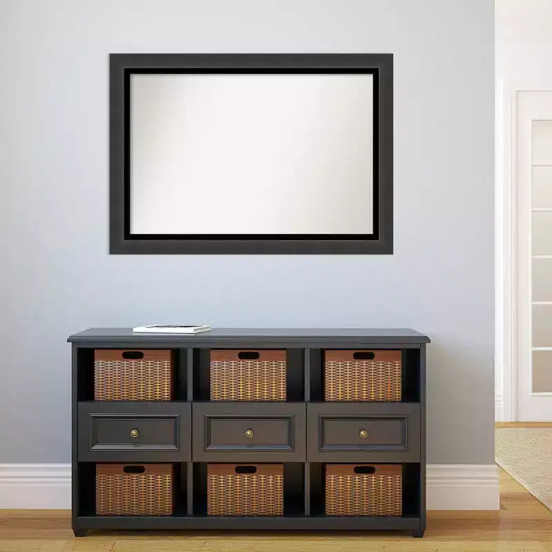 Miroir mural noir Tuxedo de 41 po x 29 po sans biseau : grand, moderne, rectangulaire, cadre en polystyrène