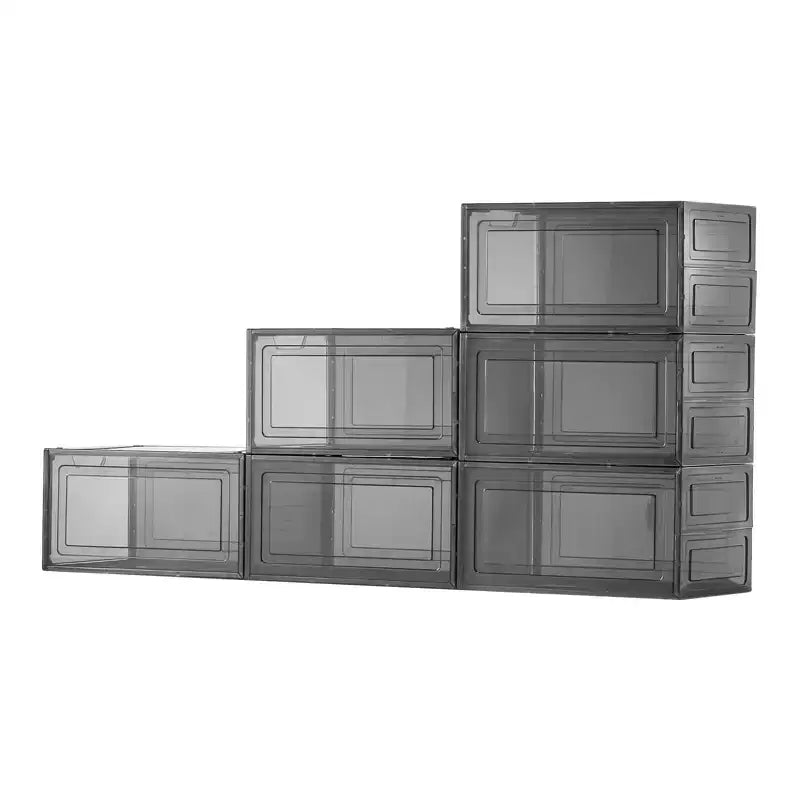 VEVOR Shoe Storage Boxes, 6 Pack Clear Stackable Shoe Boxes Storage Organizers with Magnetic Door, Fit up to US Size 13, Transparent Black