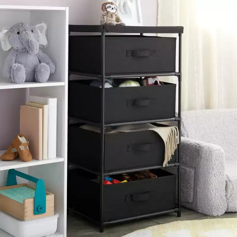 Commode de placard haute à 4 niveaux avec tiroirs - Organisateur de vêtements et petit rangement en tissu pour chambre à coucher