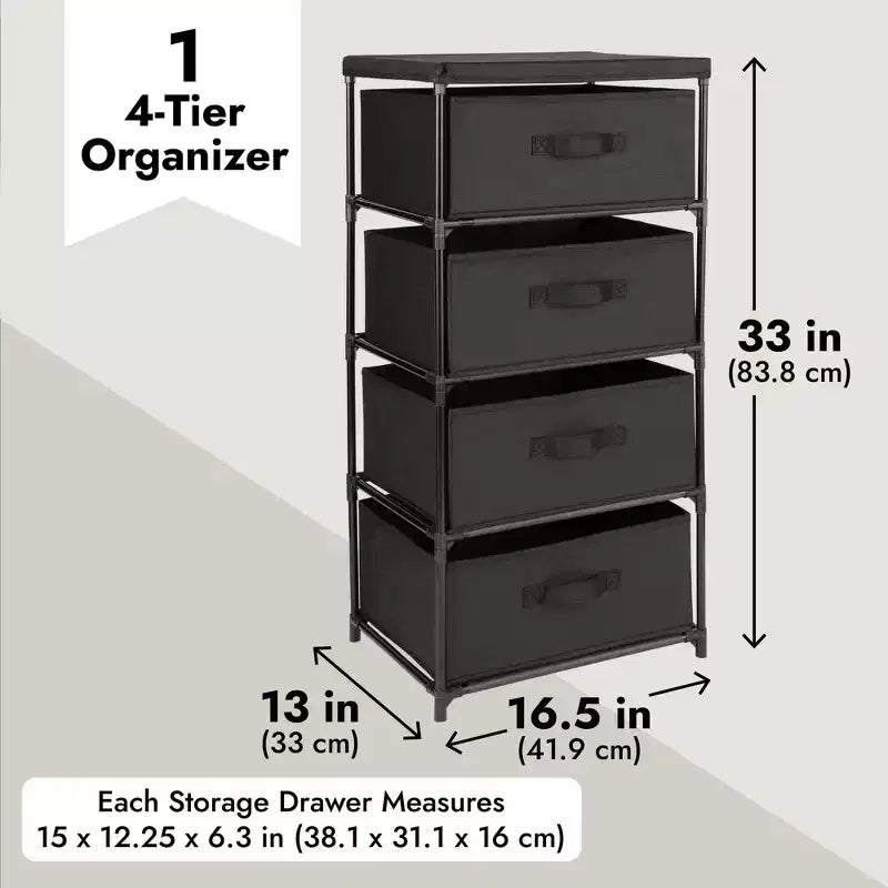 Commode de placard haute à 4 niveaux avec tiroirs - Organisateur de vêtements et petit rangement en tissu pour chambre à coucher