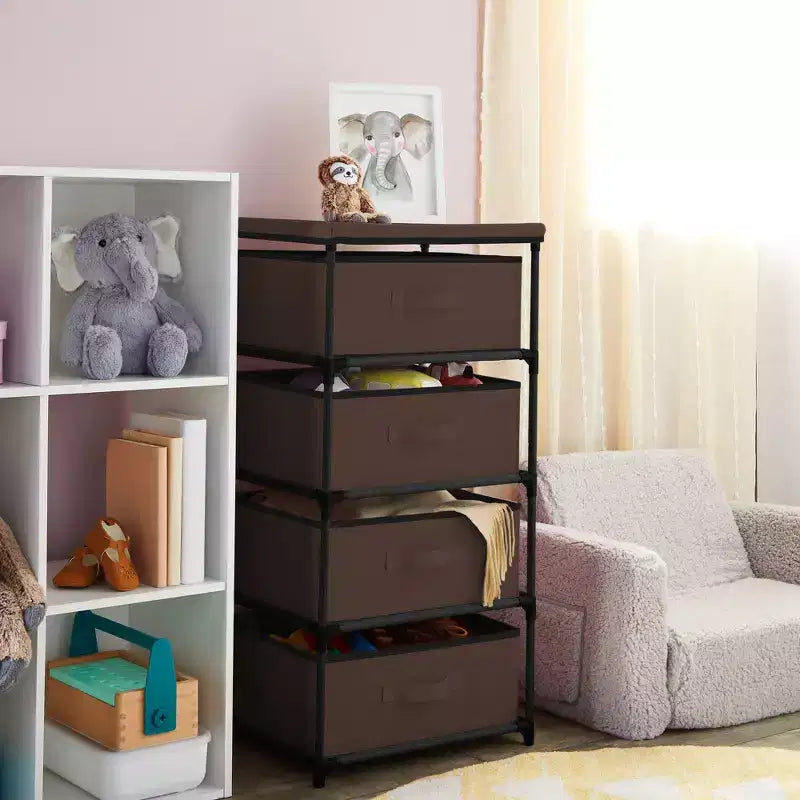 Commode de placard haute à 4 niveaux avec tiroirs - Organisateur de vêtements et petit rangement en tissu pour chambre à coucher