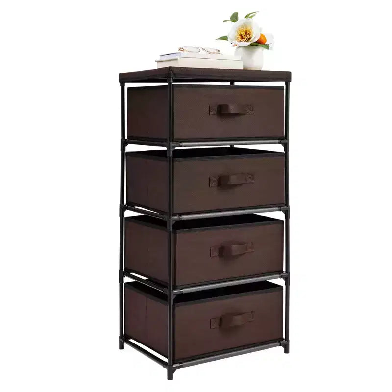 Commode de placard haute à 4 niveaux avec tiroirs - Organisateur de vêtements et petit rangement en tissu pour chambre à coucher