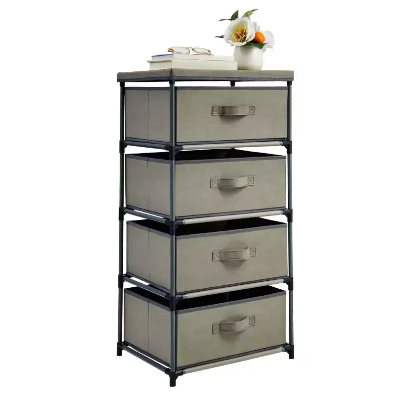 Commode de placard haute à 4 niveaux avec tiroirs - Organisateur de vêtements et petit rangement en tissu pour chambre à coucher