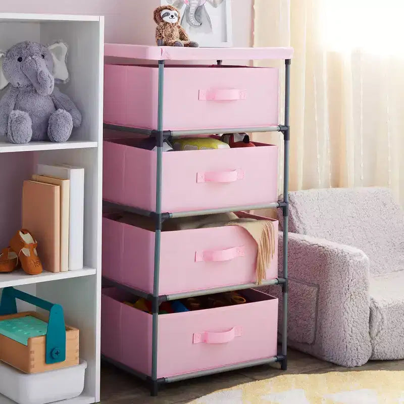 Commode de placard haute à 4 niveaux avec tiroirs - Organisateur de vêtements et petit rangement en tissu pour chambre à coucher
