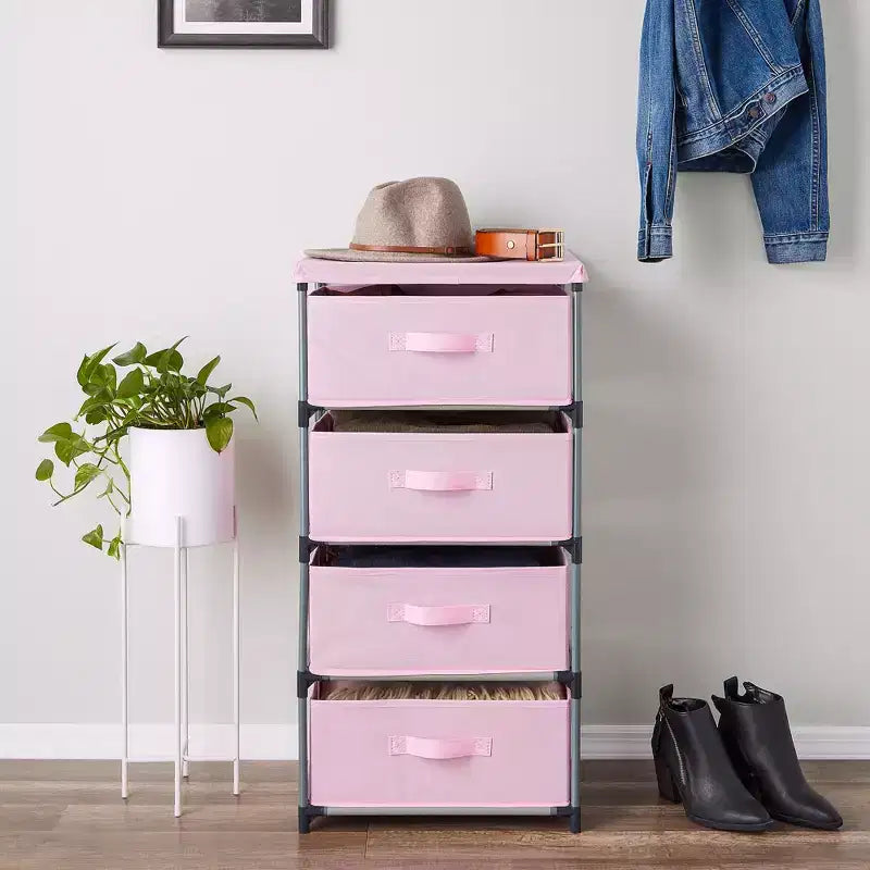 Commode de placard haute à 4 niveaux avec tiroirs - Organisateur de vêtements et petit rangement en tissu pour chambre à coucher