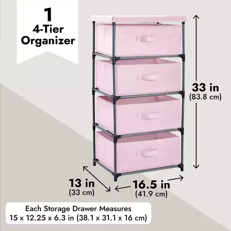 Commode de placard haute à 4 niveaux avec tiroirs - Organisateur de vêtements et petit rangement en tissu pour chambre à coucher