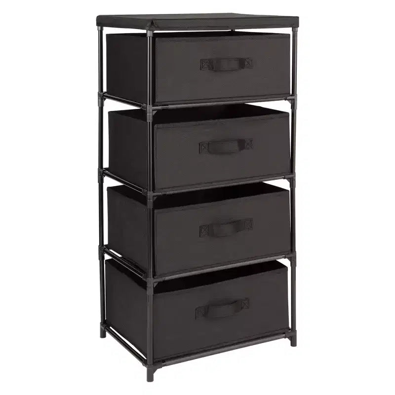 Commode de placard haute à 4 niveaux avec tiroirs - Organisateur de vêtements et petit rangement en tissu pour chambre à coucher