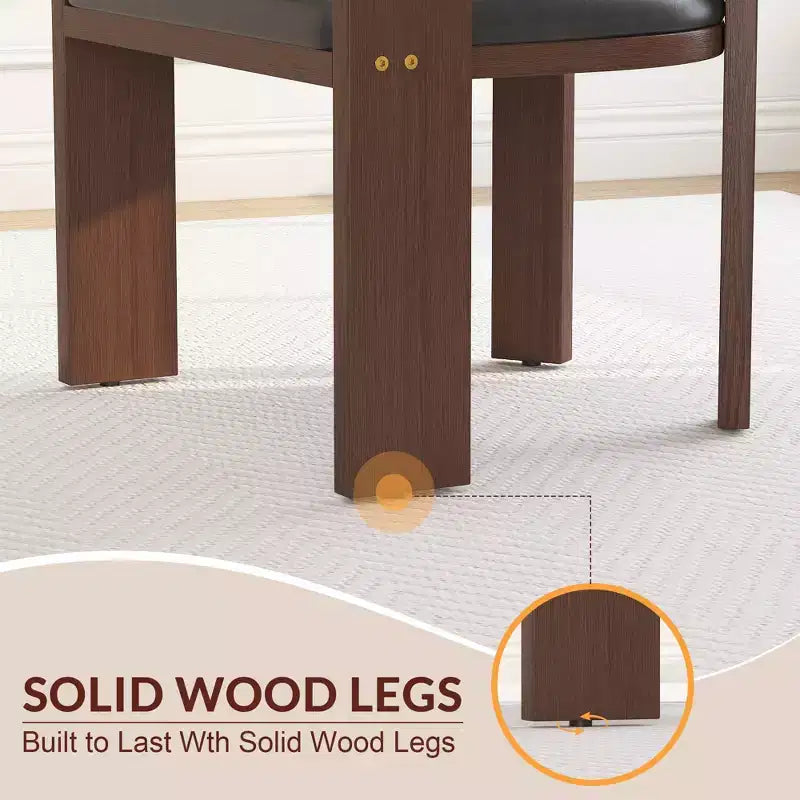 Chaises de salle à manger en bois massif du milieu du siècle, chaises d'appoint rembourrées en cuir PU avec dossier incurvé, cadre en bois d'hévéa - Marron et Gris foncé