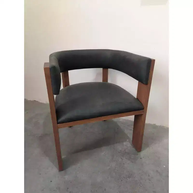 Chaises de salle à manger en bois massif du milieu du siècle, chaises d'appoint rembourrées en cuir PU avec dossier incurvé, cadre en bois d'hévéa - Marron et Gris foncé