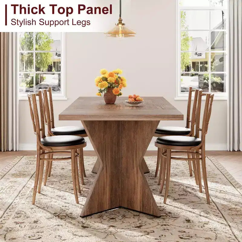 Table à manger de 180 cm pour 6 personnes, avec cadre robuste et pieds en V