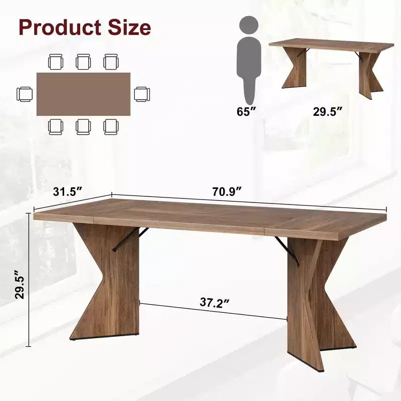 Table à manger de 180 cm pour 6 personnes, avec cadre robuste et pieds en V