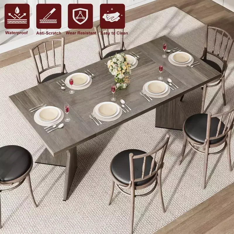 Table à manger de 180 cm pour 6 personnes, avec cadre robuste et pieds en V