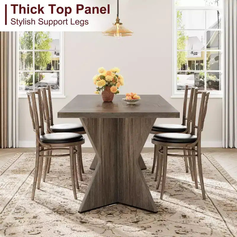Table à manger de 180 cm pour 6 personnes, avec cadre robuste et pieds en V