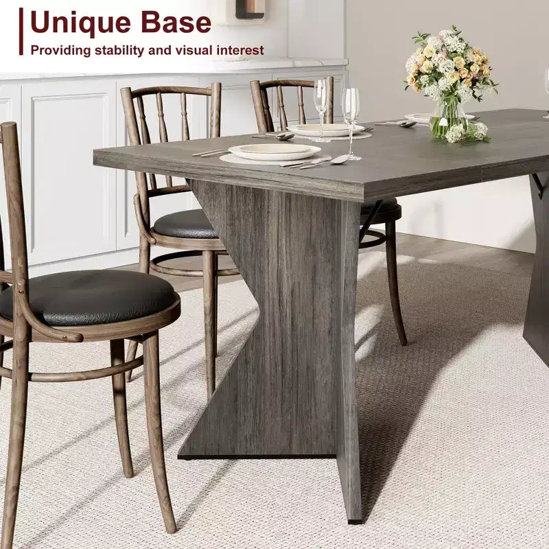 Table à manger de 180 cm pour 6 personnes, avec cadre robuste et pieds en V