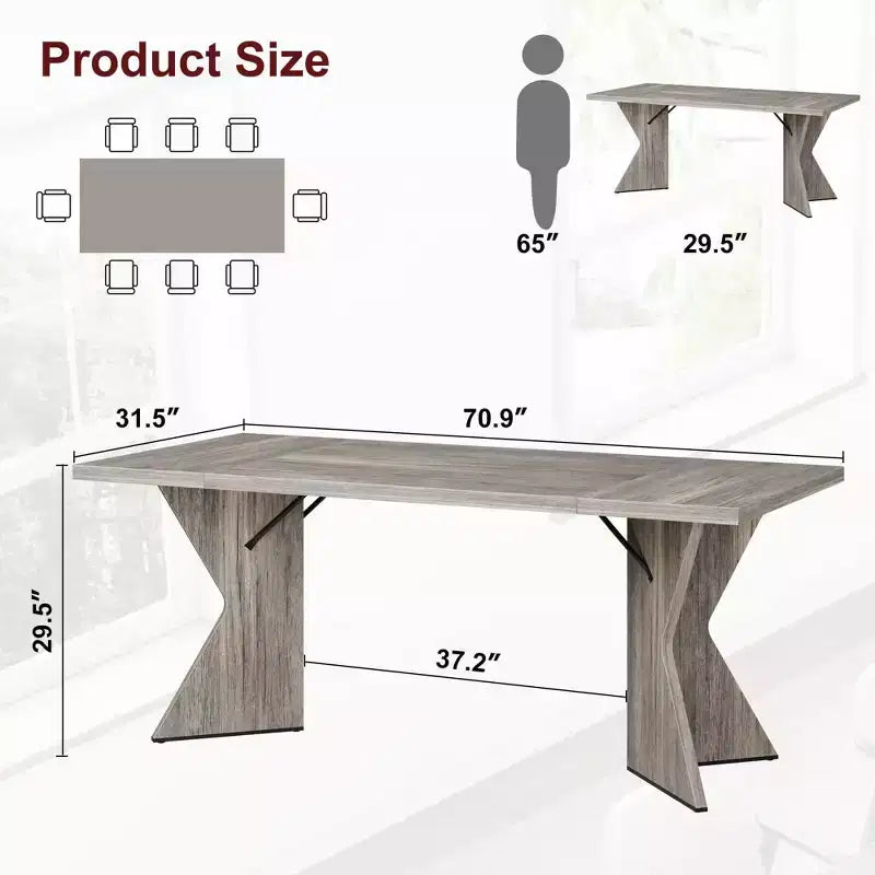 Table à manger de 180 cm pour 6 personnes, avec cadre robuste et pieds en V