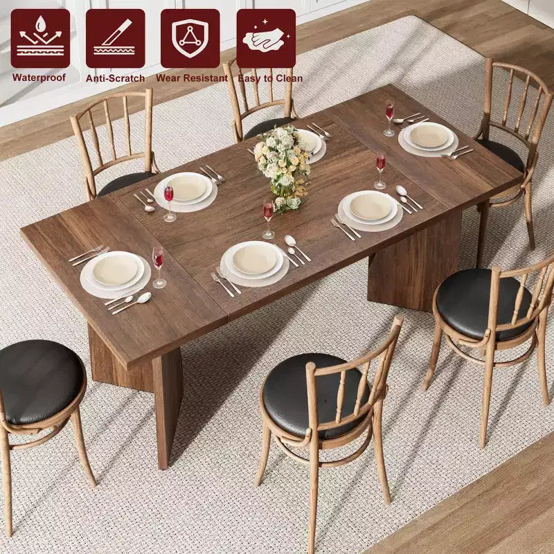 Table à manger de 180 cm pour 6 personnes, avec cadre robuste et pieds en V