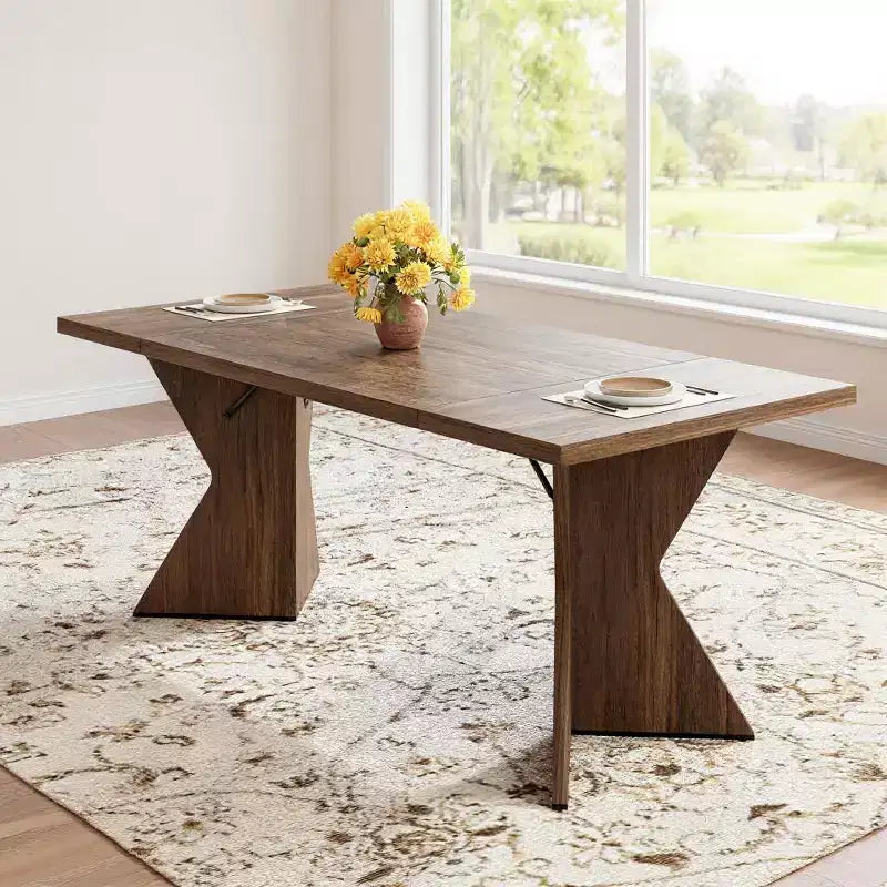 Table à manger de 180 cm pour 6 personnes, avec cadre robuste et pieds en V