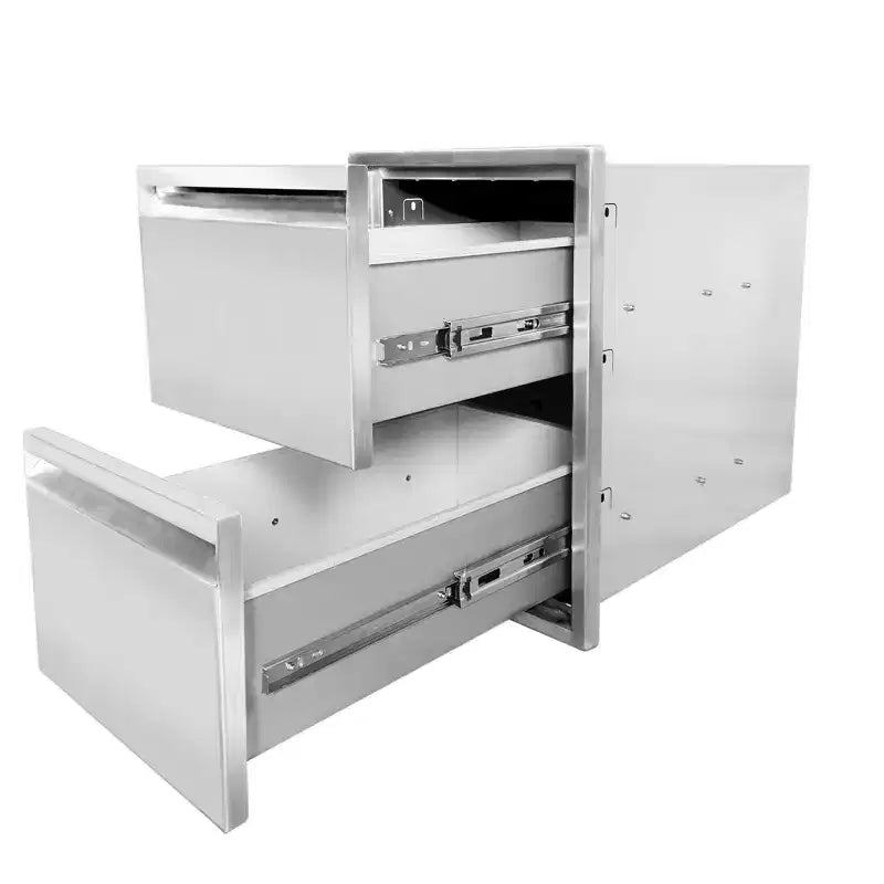 Tiroirs de cuisine extérieure, tiroirs de barbecue encastrables en acier inoxydable avec poignée rainurée, pour îlot de cuisine extérieure ou station de grillades de patio, 2 couches