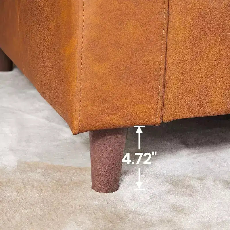 Canapé 3 places en similicuir, style moderne du milieu du siècle, avec assise profonde, mousse haute densité, pieds en bois, couleur fauve, pour salon ou bureau