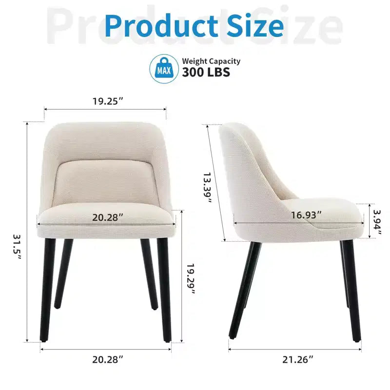Chaise de salle à manger moderne du milieu du siècle, chaises d'appoint rembourrées en tissu, tissu performant en lin, beige
