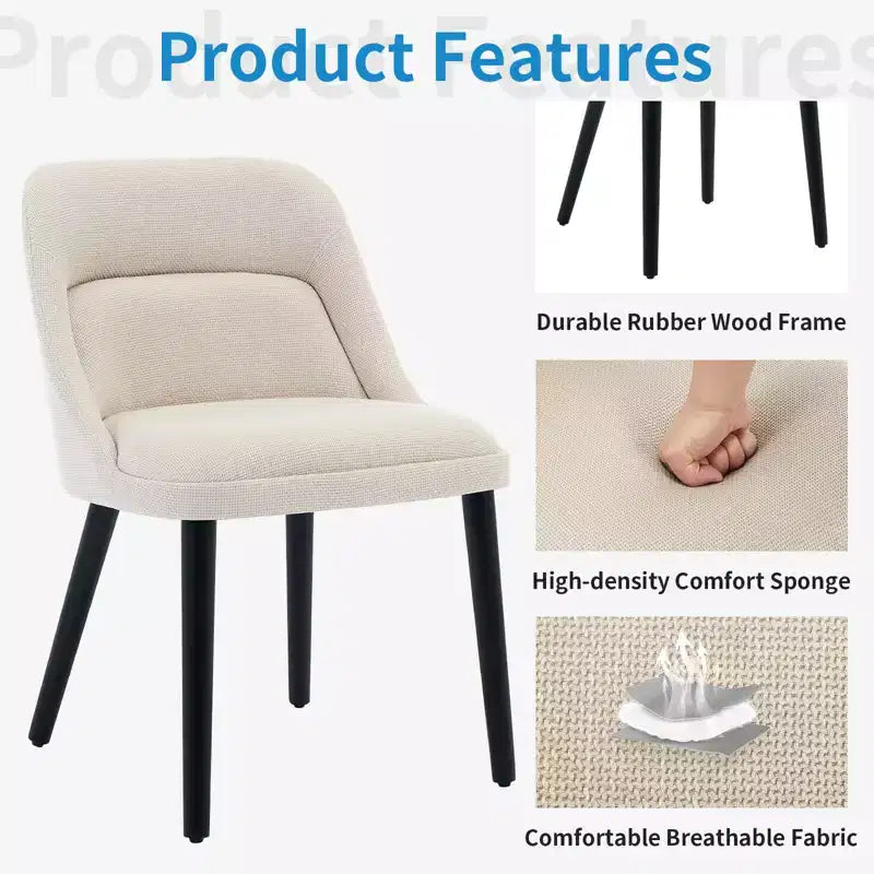 Chaise de salle à manger moderne du milieu du siècle, chaises d'appoint rembourrées en tissu, tissu performant en lin, beige