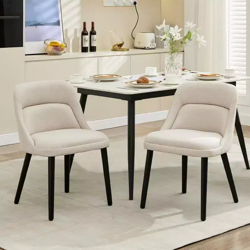 Chaise de salle à manger moderne du milieu du siècle, chaises d'appoint rembourrées en tissu, tissu performant en lin, beige