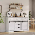 Wooden Storage Cabinet for Bedroom with 6 Drawers Sliding Barn Door White