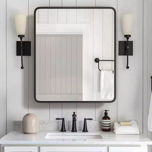 PexFix 30 x 24 Bathroom Cabinet with Mirror Stainless Steel Frame and 2 Adjustable Shelves Wall Medicine Cabinets Mirrors Rectangle Recessed Black