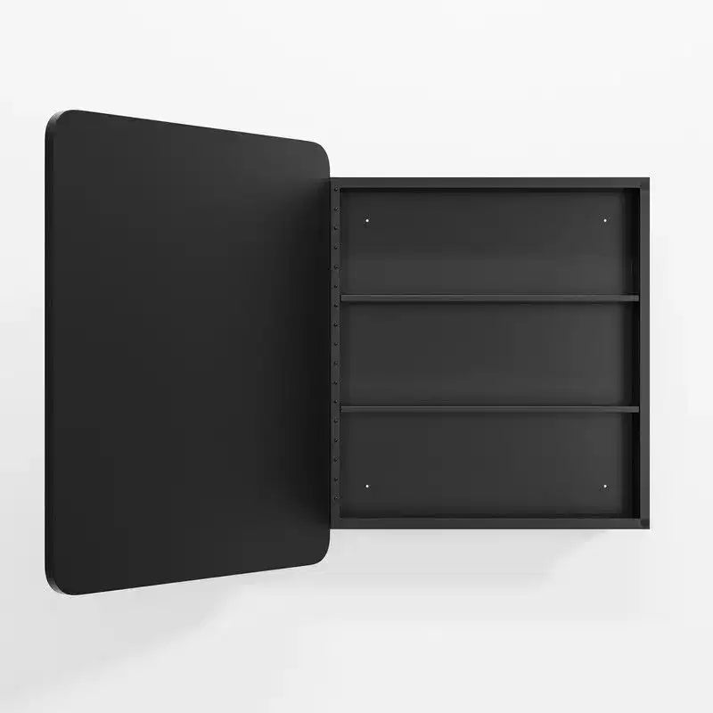 Armoire de toilette 30 x 24 avec miroir, cadre en acier inoxydable et 2 étagères réglables, armoires à pharmacie murales, miroirs rectangulaires encastrés, noire