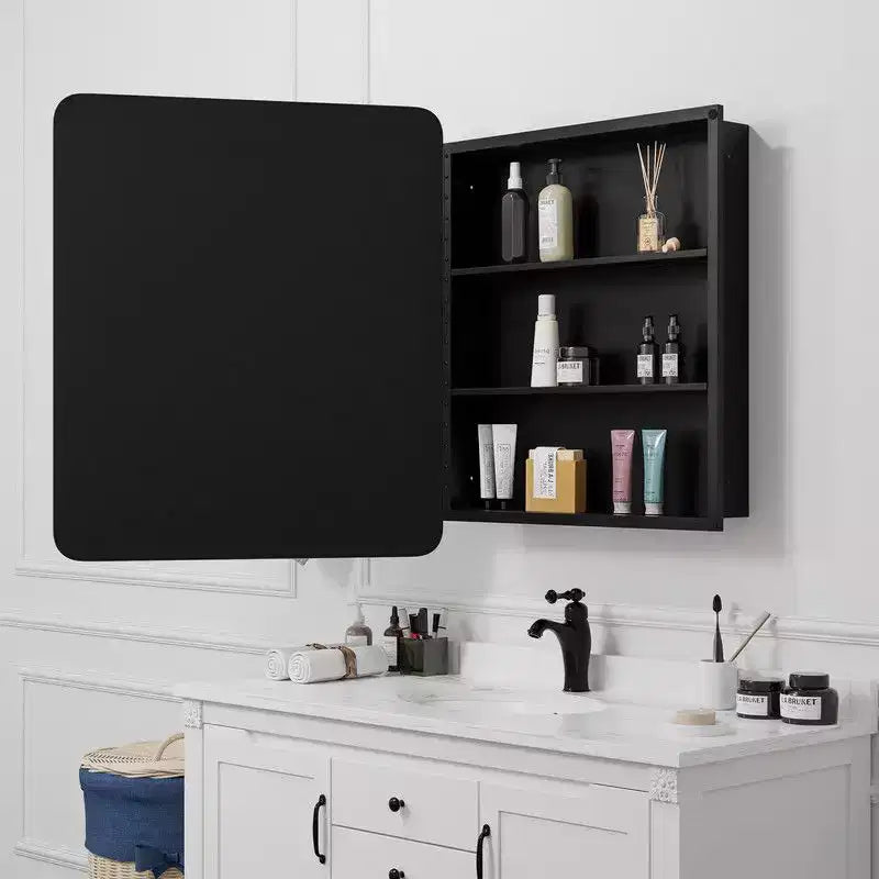 Armoire de toilette 30 x 24 avec miroir, cadre en acier inoxydable et 2 étagères réglables, armoires à pharmacie murales, miroirs rectangulaires encastrés, noire