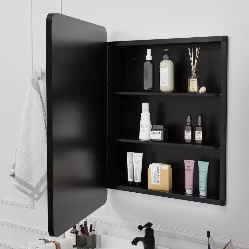 Armoire de toilette 30 x 24 avec miroir, cadre en acier inoxydable et 2 étagères réglables, armoires à pharmacie murales, miroirs rectangulaires encastrés, noire