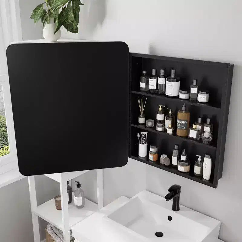 Armoire de toilette 30 x 24 avec miroir, cadre en acier inoxydable et 2 étagères réglables, armoires à pharmacie murales, miroirs rectangulaires encastrés, noire