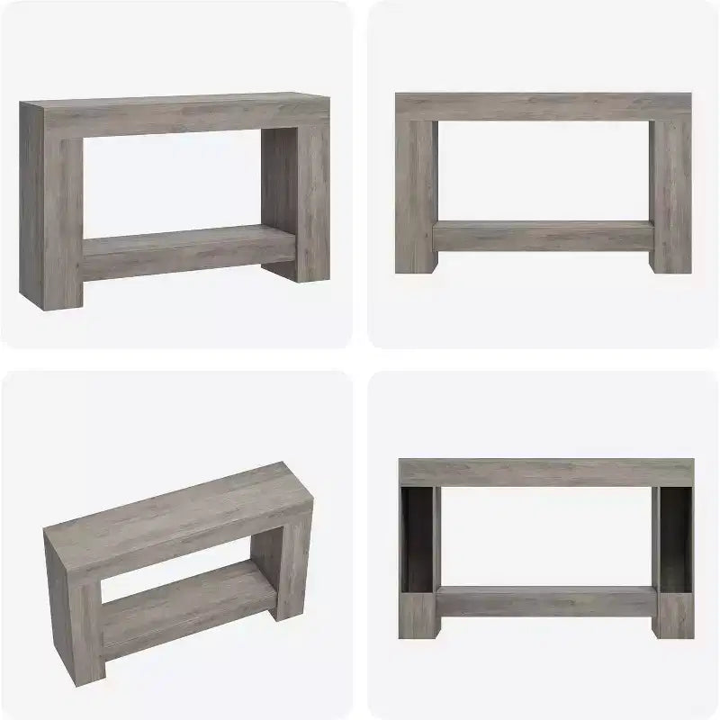 Console de ferme, Table d'entrée à 2 niveaux avec étagère de rangement, Longue table de canapé pour couloir, salon, accent rustique