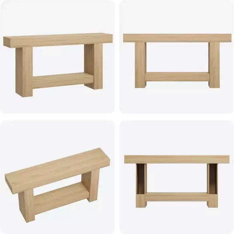 Console de ferme, Table d'entrée à 2 niveaux avec étagère de rangement, Longue table de canapé pour couloir, salon, accent rustique