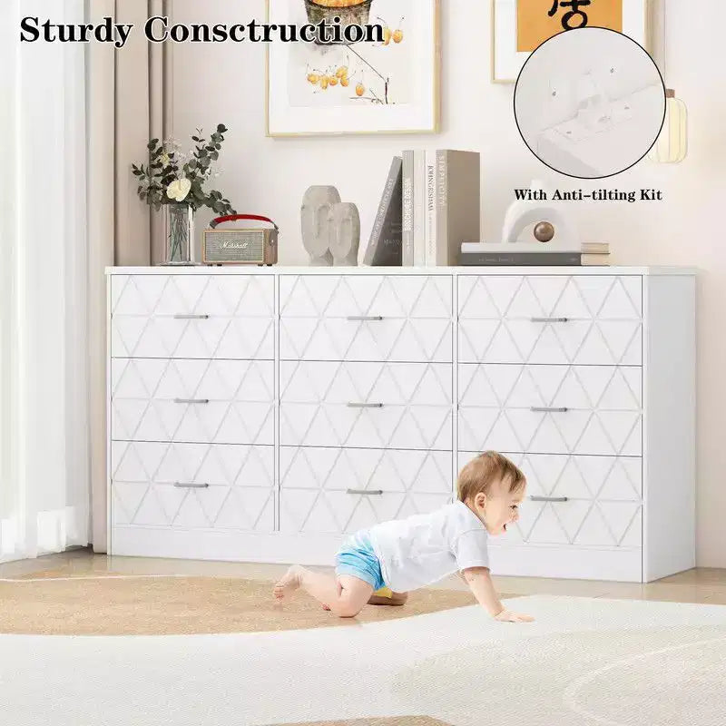 Commode 9 tiroirs, commode 63" pour chambre à coucher avec prise de courant, commode moderne pour couloir, salon