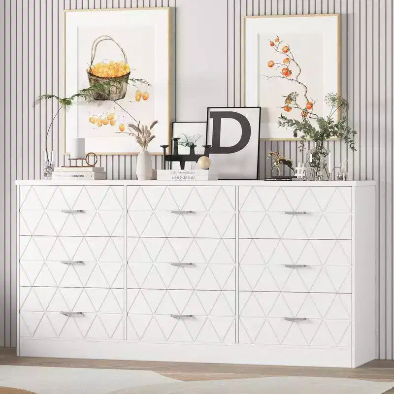 Commode 9 tiroirs, commode 63" pour chambre à coucher avec prise de courant, commode moderne pour couloir, salon