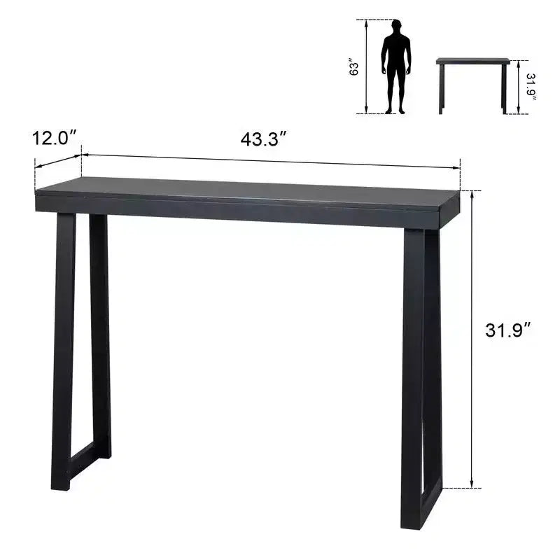 43,3 Table Console à Piétement Trapèze, Cadre en Bois