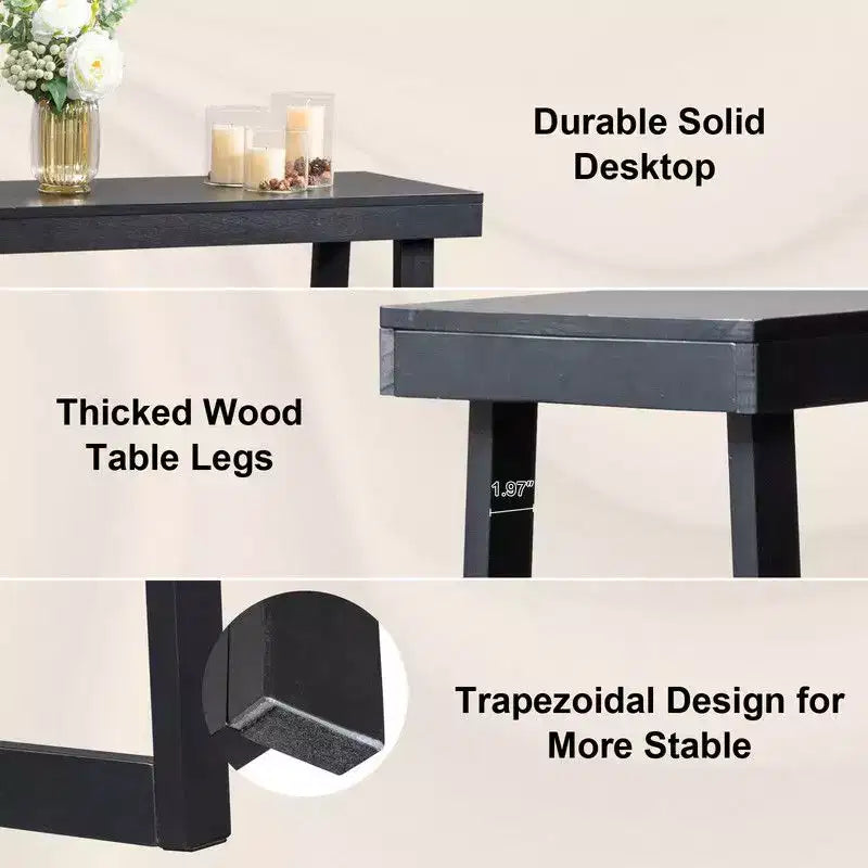 43,3 Table Console à Piétement Trapèze, Cadre en Bois