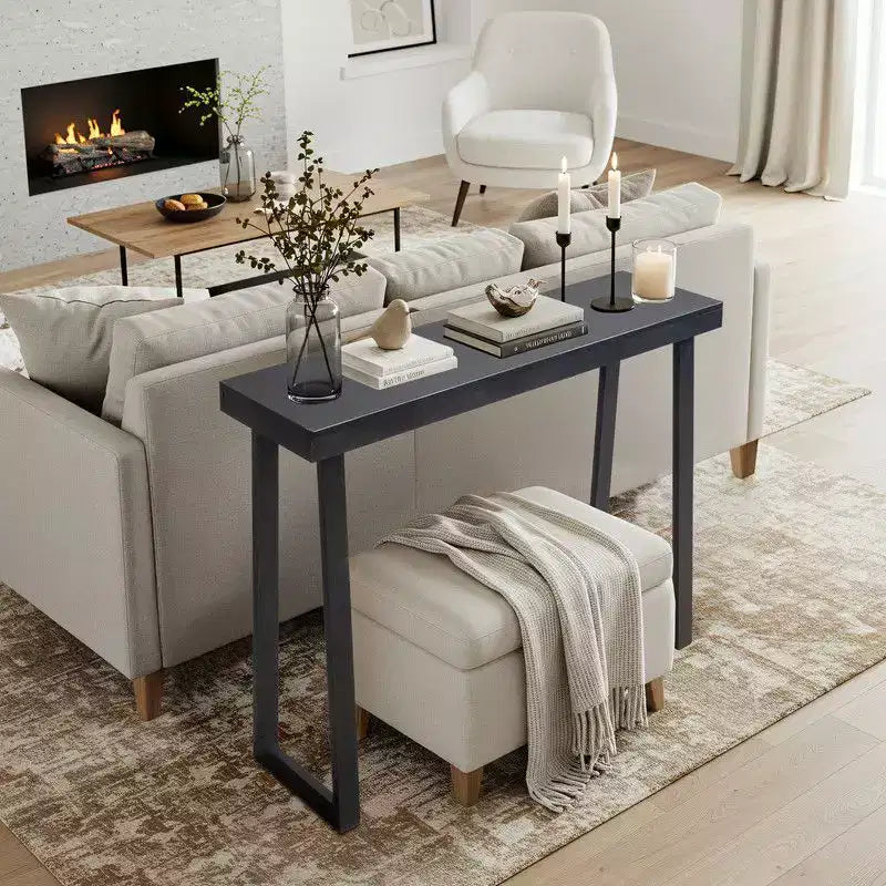 43,3 Table Console à Piétement Trapèze, Cadre en Bois