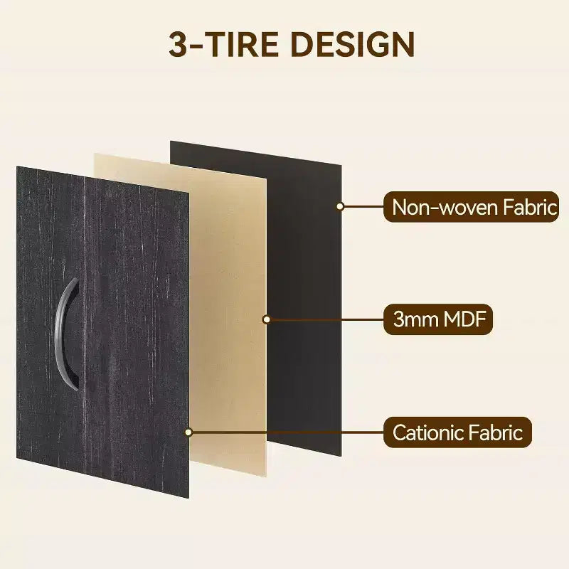 Commode Haute à 15 Tiroirs en Tissu avec Plateau en Bois et Cadre en Métal Robuste, Commode de Rangement Imprimée Grain de Bois pour Chambre, Salon et Couloir